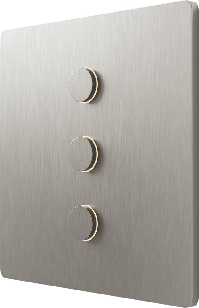 Clavier Lutron Alisse 3 boutons, nickel satiné, vue de profil